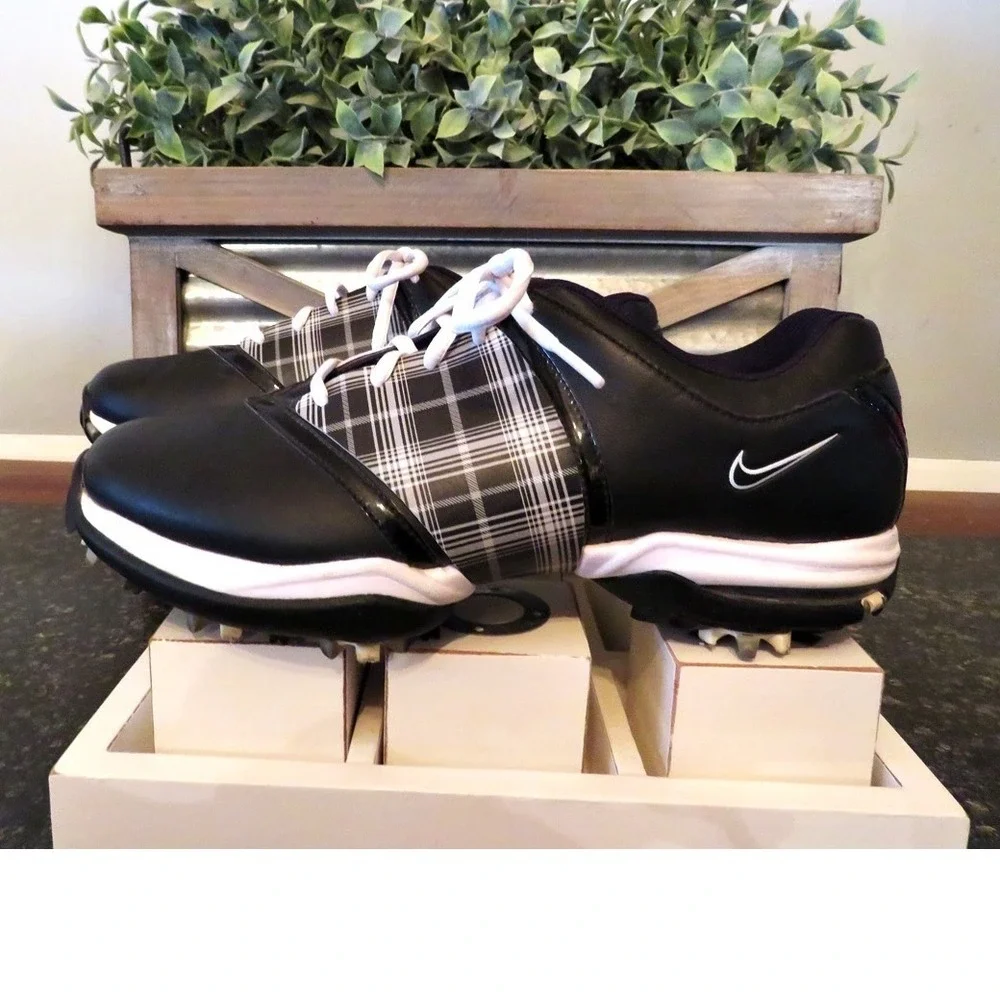 Nike Air Embellish Women's Golf Shoes 7 Black Plaid Saddle Oxford Spiked Cleats